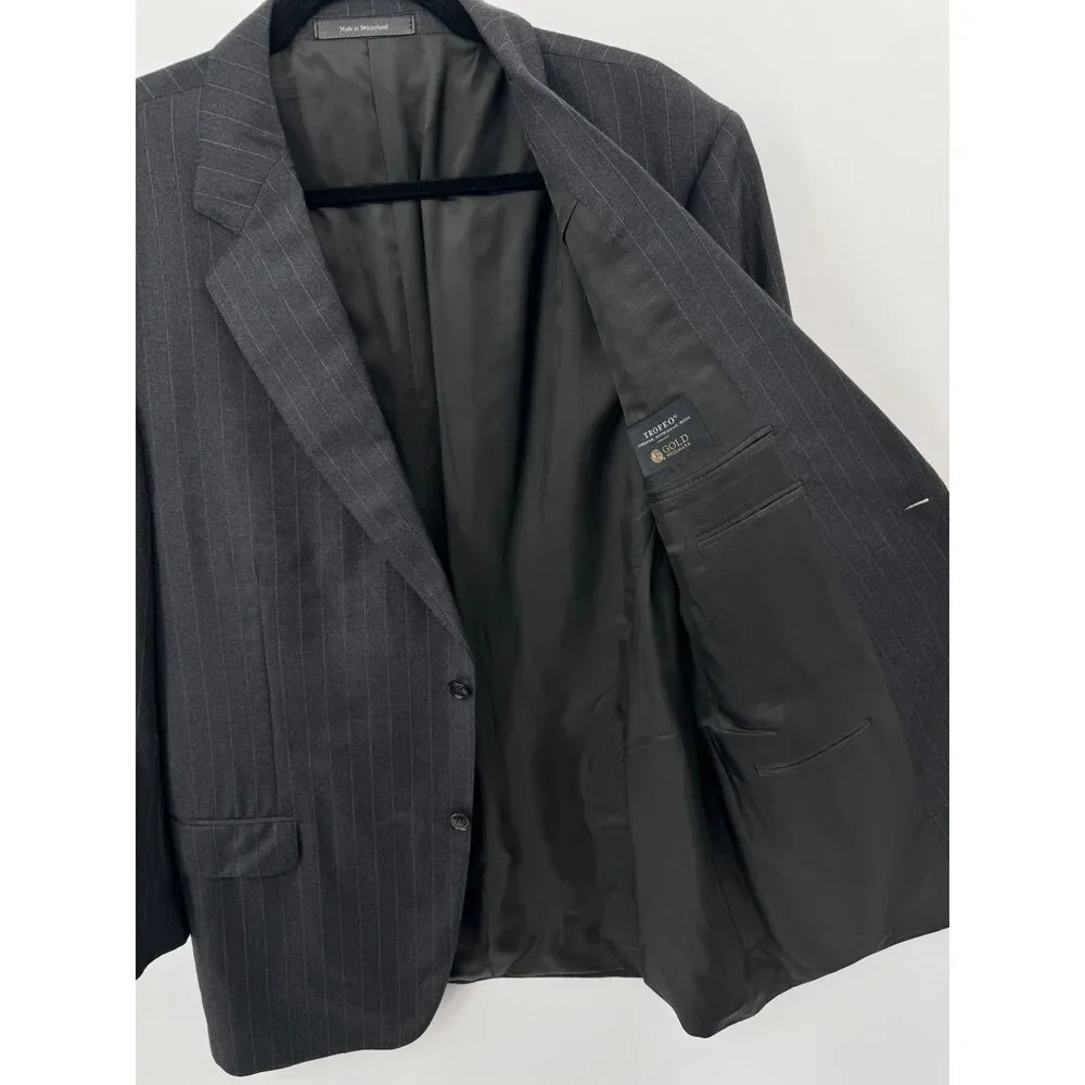 ERMENEGILDO ZEGNA Gray 2 Button Pinstripe Trofeo Australian Wool Blazer 46R 56R